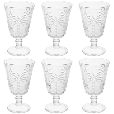 Conjunto Jogo 6 Taças de Vidro para Água Suco 240ml Desenhadas Cristal Palm Lyor