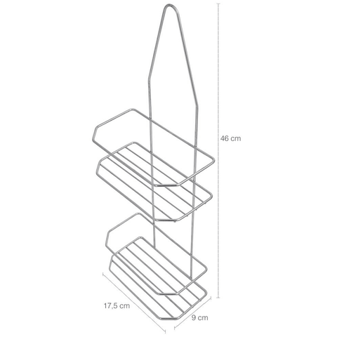 Conjunto 2 Suportes para Banheiro Porta Shampoo Condicionador Duplo em Aço Cromado Passerini