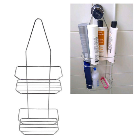 Conjunto 2 Suportes para Banheiro Porta Shampoo Condicionador Duplo em Aço Cromado Passerini