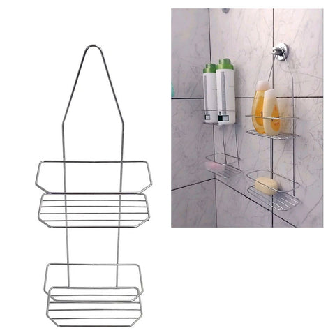 Conjunto 2 Suportes para Banheiro Porta Shampoo Condicionador Duplo em Aço Cromado Passerini