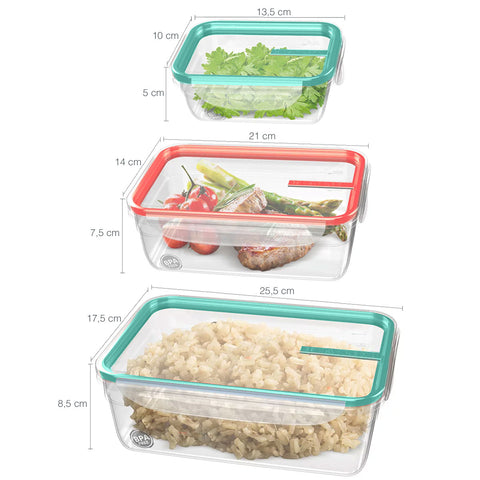 Jogo de Potes Plásticos 6 Peças Tampas Herméticas 300ml 1,24L e 2,5L Sanremo Coral e Verde