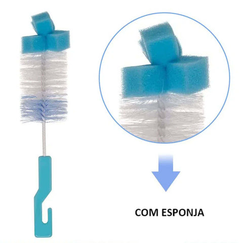 6 Kits de Escovas para Limpeza de Mamadeira e Bico Esponja Higienização Buba Azul