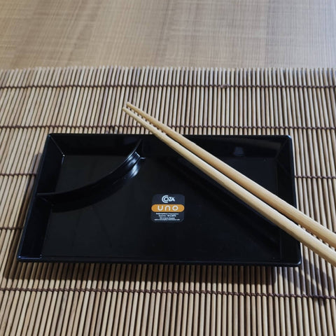 Jogo 24 Pratos Para Sushi com Porta Shoyu Preto Quadrados Comida Japonesa Coza