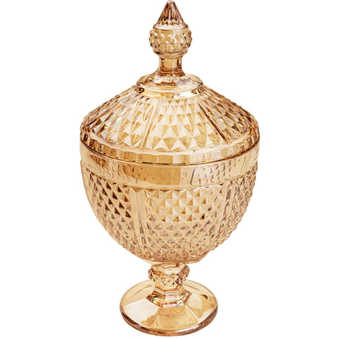 Potiche Perseu Lyor de Cristal Âmbar Pote Decorativo Bico de Jaca Bomboniere Tampa