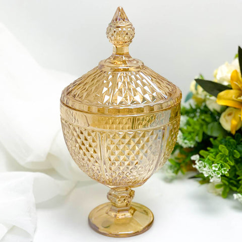 Potiche Perseu Lyor de Cristal Âmbar Pote Decorativo Bico de Jaca Bomboniere Tampa