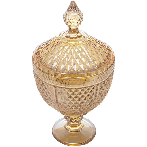 Potiche Perseu Lyor de Cristal Âmbar Pote Decorativo Bico de Jaca Bomboniere Tampa