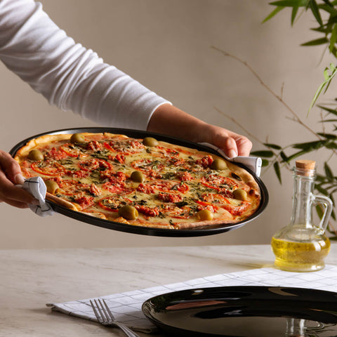 Assadeira Antiaderente Redonda 36cm Forma de Pizza Preta Aço Carbono Lyor