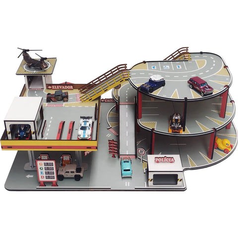 Pista Brinquedo Lava Rápido Carrinho Infantil Posto Garagem MDF Carrinhos