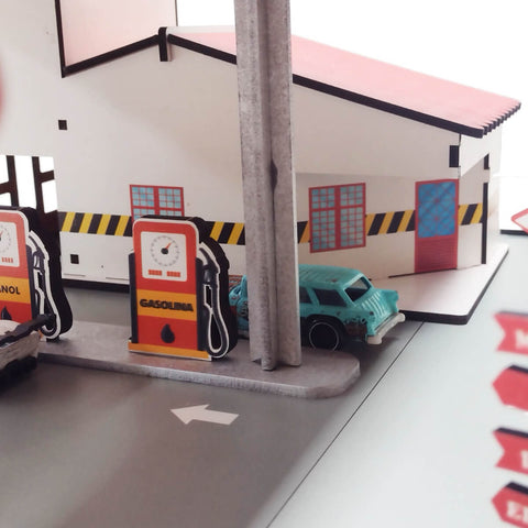Pista Brinquedo Lava Rápido Carrinho Infantil Posto Garagem MDF Carrinhos