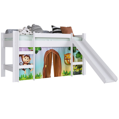 Cama Infantil com Degrau Escorregador Cortina Estampada Zoo