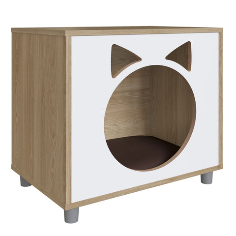 Casa Pet para Gato Oak com Almofada Marrom Completa Móveis