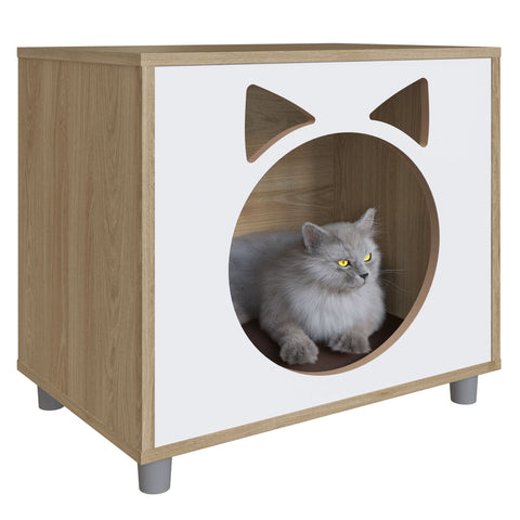 Casa Pet para Gato Oak com Almofada Marrom Completa Móveis