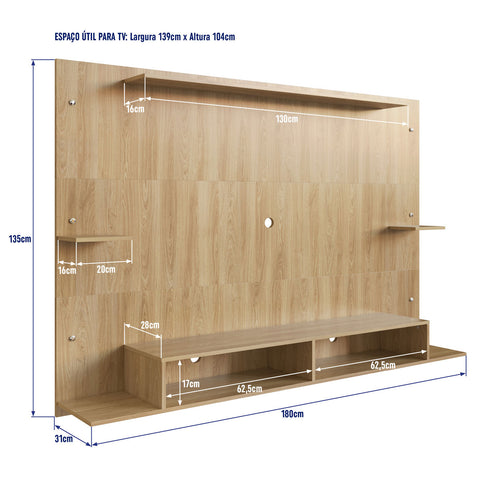 Painel com Nichos para TV Monza Oak Completa Móveis