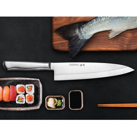 Faca Deba Tramontina Sushi Diamond Chef Comida Japonesa 8' Lâmina e Cabo em Aço Inox