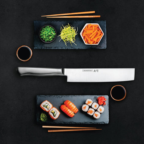 Faca Nakiri Tramontina Sushi Diamond 7' Comida Japonesa Sashimi Lâmina e Cabo em Aço Inox