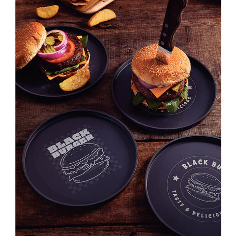 kit 24 Pratos Servir Hambúrguer 20cm Plástico Resistente Cinza Tramontina Black Burger