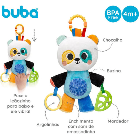 Treme-Treme de Atividades Bubazoo Panda +4m Chocalho Buzina Mordedor para Berço Carrinho