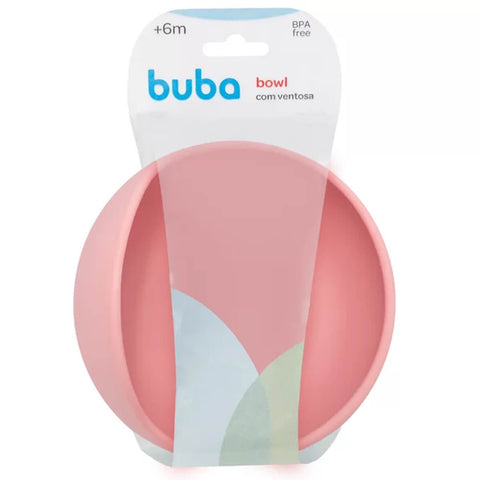 Bowl Silicone Buba com Ventosa Rosa 350ml Tigela Infantil +6m Potinho para Papinha