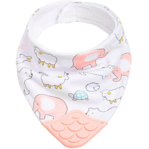 Bandana Babador com Mordedor para Bebê Estampa Animaizinhos Rosa +4m Algodão Macio