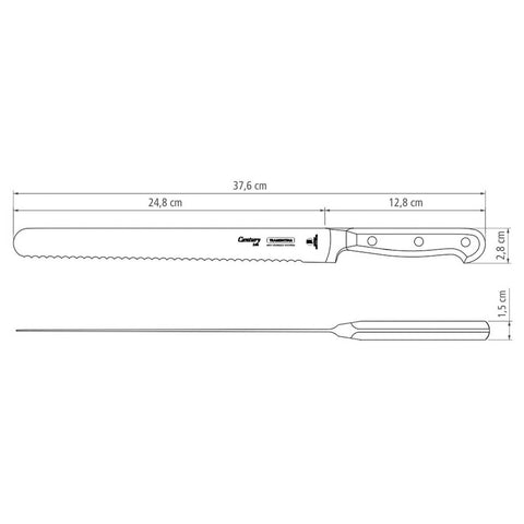 Faca de Cortar Pão Profissional Serrilhada Inox 10' Tramontina Century Bolo Torta Confeitaria Preto