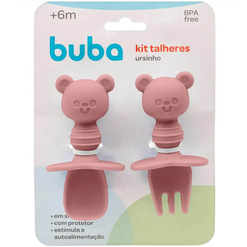 Kit Introdução Alimentar Silicone Buba Menina Rosa Babador Bowl Talheres de Treinamento