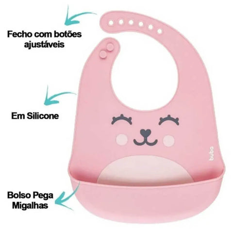 Kit Introdução Alimentar Gumy Buba Rosa Babador Potes Garrafa e Pote Térmico