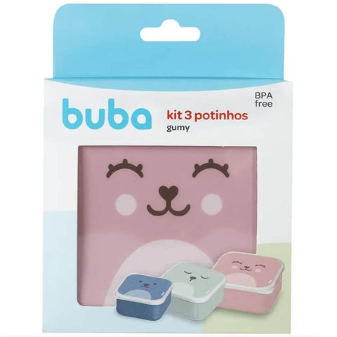 Kit Introdução Alimentar Gumy Buba Rosa Babador Potes Garrafa e Pote Térmico