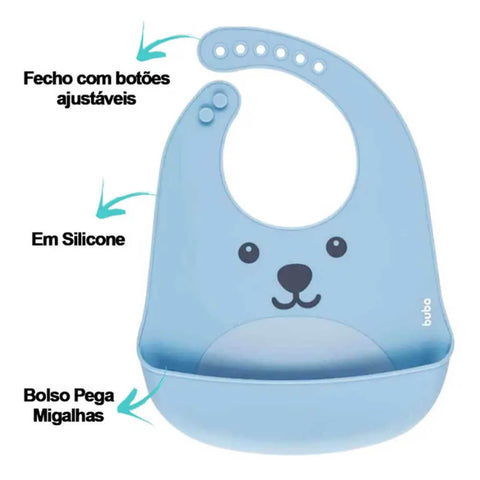 Kit Introdução Alimentar Bebê Buba Gumy Azul Garrafa Pote Térmicos Babador Potinhos P M G