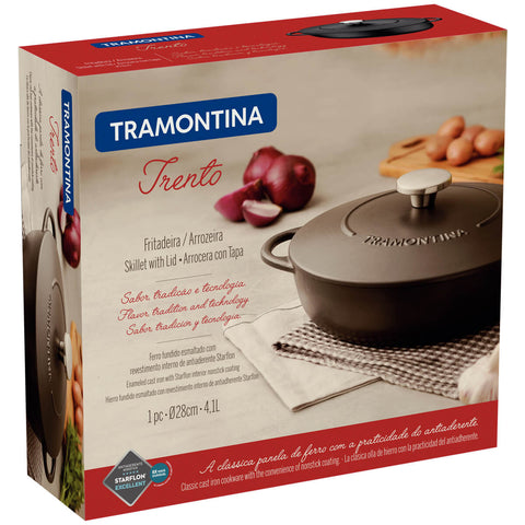 Panela Fritadeira Arrozeira 28cm Tramontina Trento Ferro Esmaltado Antiaderente com Tampa