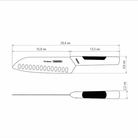 Faca Santoku Tramontina Nygma 7' Inox Preta para Cortar Legumes Temperos Cabo Polipropileno