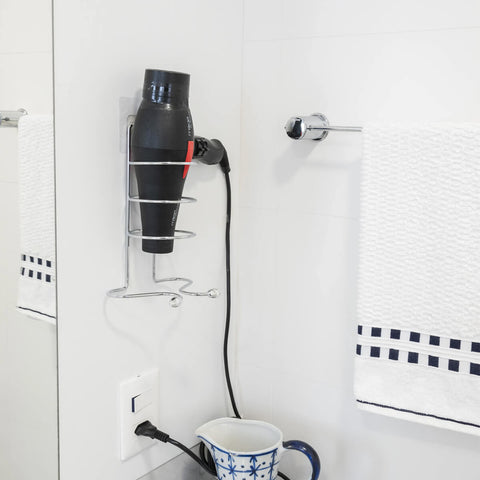 Suporte Para Secador De Cabelos Cromado Porta Secador Adesivo Banheiro Utimil