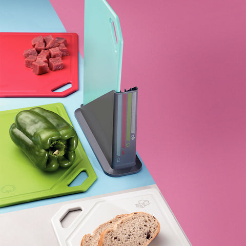 Conjunto de Tábuas de Corte Tramontina Mixcolor com Suporte Cozinha 5pçs Coloridas Plástico
