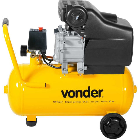 Compressor de Ar Elétrico Portátil Profissional MCV216 Monofásica 21.6L 2cv 220V 60Hz Leve Vonder amarelo