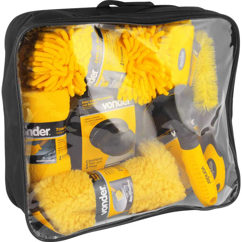 Kit para Limpeza Profissional e Detalhamento Automotivo com 10 Peças Vonder Amarelo