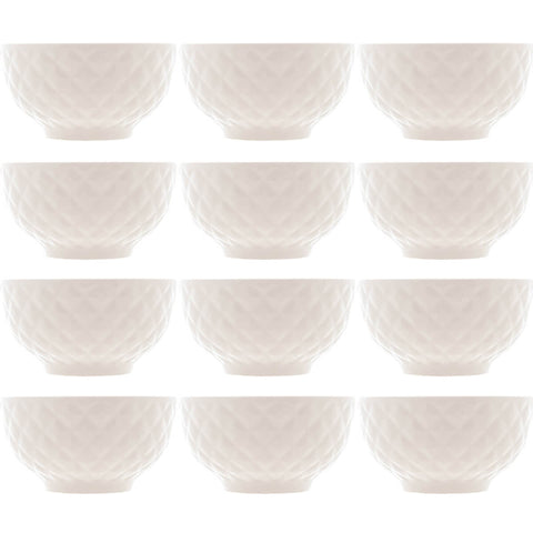 12 Tigelas de Porcelana Branca 280ml Bowls Lyor Diamond para Frutas Molhos Restaurante