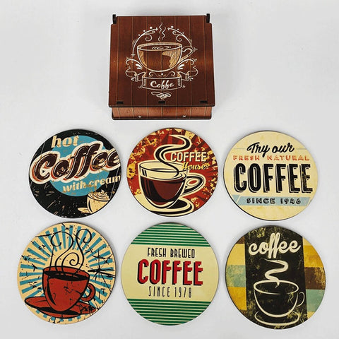 Porta Copos e Xícaras em MDF Coffee 6 Descansos com Caixinha Artesanal Personalizados