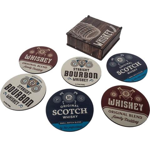 Portas Copos em MDF Whiskey 6 Suportes Descansos Personalizados com Caixinha Artesanal