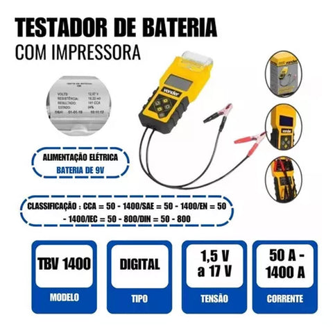 Aparelho para Testar Baterias Automotivas Vonder com Impressora e Bobinas Tbv1400