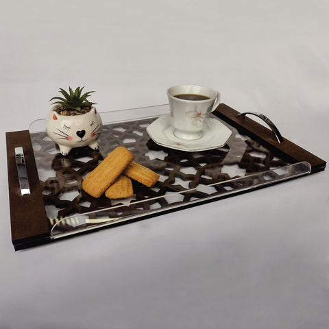 Bandeja Servir Café em MDF e Acrílico 45x29x5cm Decoração Hotel Restaurante