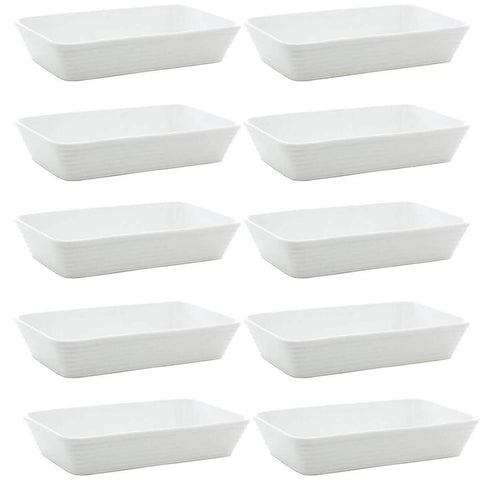 Kit 10 Travessas de Porcelana Lines para Restaurante Buffet Retangular Servir Branca