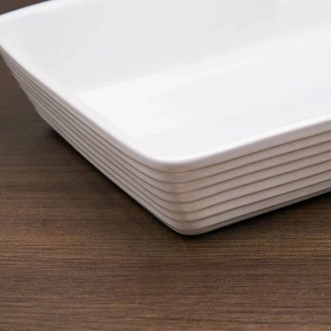 Kit 10 Travessas de Porcelana Lines para Restaurante Buffet Retangular Servir Branca
