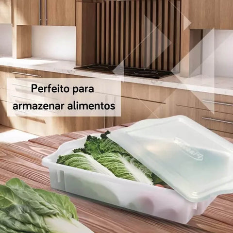 12 Caixas Plásticas Organizadoras para Alimentos 10L Cestos Empilháveis Brancos com Tampa