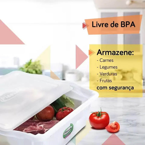 12 Caixas Plásticas Organizadoras para Alimentos 10L Cestos Empilháveis Brancos com Tampa