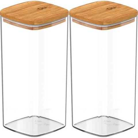 2 Potes Herméticos com Tampas de Bambu 340ml Porta Condimentos Organizadores Keep Ou