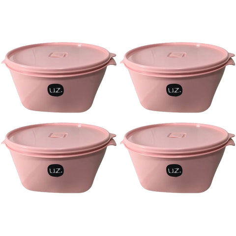 4 Potes Organizadores com Tampa 800ml de Plástico Cozinha Premium Multiuso Uz Rosa Sólido