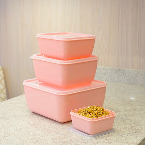 2 Potes Plásticos UZ Rosa Quadrado Multiuso 1,5L com Tampa Premium Alimentos