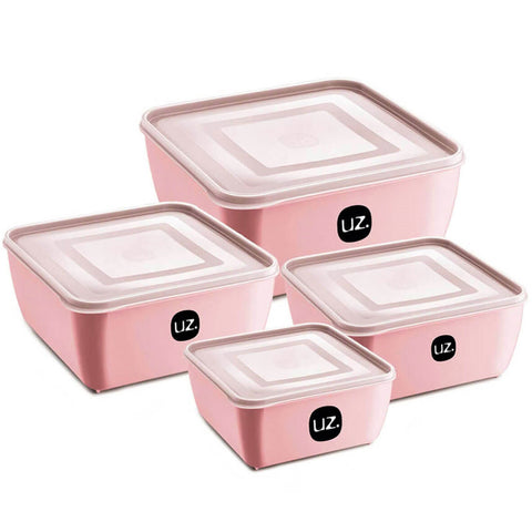 2 Potes Plásticos UZ Rosa Quadrado Multiuso 1,5L com Tampa Premium Alimentos