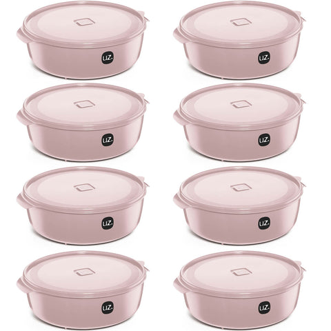 8 Saladeiras de Plástico 5L Tigelas com Tampa Bacias Uz Redondas Potes Multiuso Color Rosa
