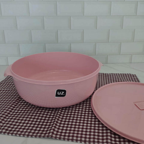 8 Saladeiras de Plástico 5L Tigelas com Tampa Bacias Uz Redondas Potes Multiuso Color Rosa