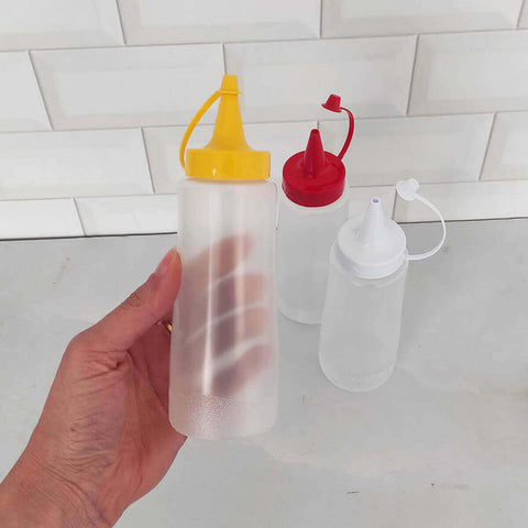 10 Frascos Plásticos para Molhos 250ml Tubo Bisnaga de Maionese Ketchup Transparente Plasvale
